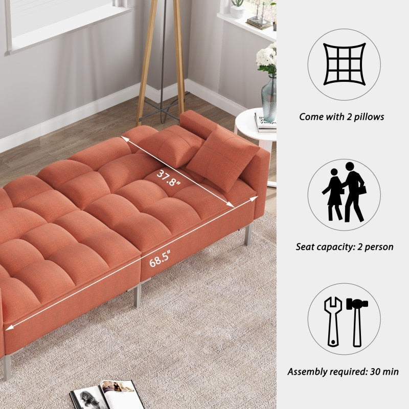 Linen Futon Upholstered Sofa